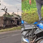 Vehículo-pesado-vuelca-en-autopista-a-Puerto-Quetzal-tras-falla-de-frenos