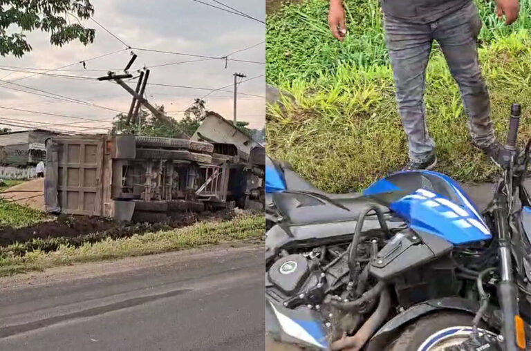 Vehículo-pesado-vuelca-en-autopista-a-Puerto-Quetzal-tras-falla-de-frenos